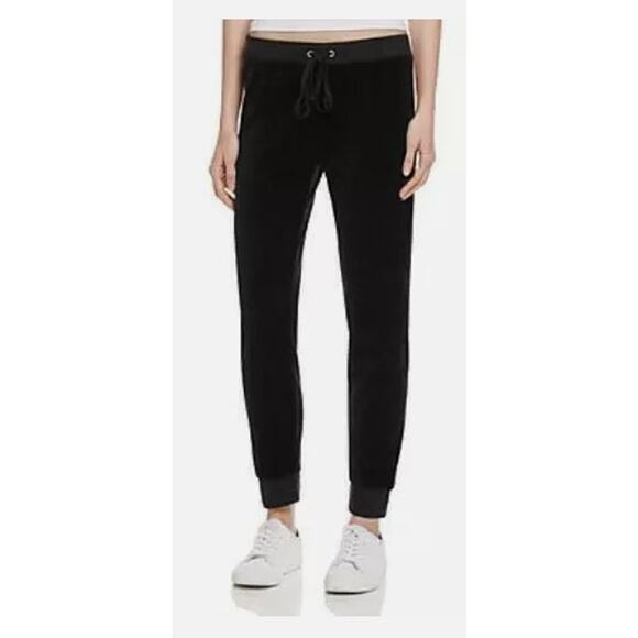 Juicy Couture Black Crushed Velvet Faux Leather Drawstring Waist Y2K Joggers XL - Picture 1 of 10